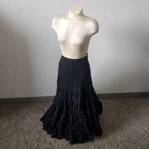 Vintage | Black Tiered Bohemian Maxi Circle Skirt Sandy Starkman